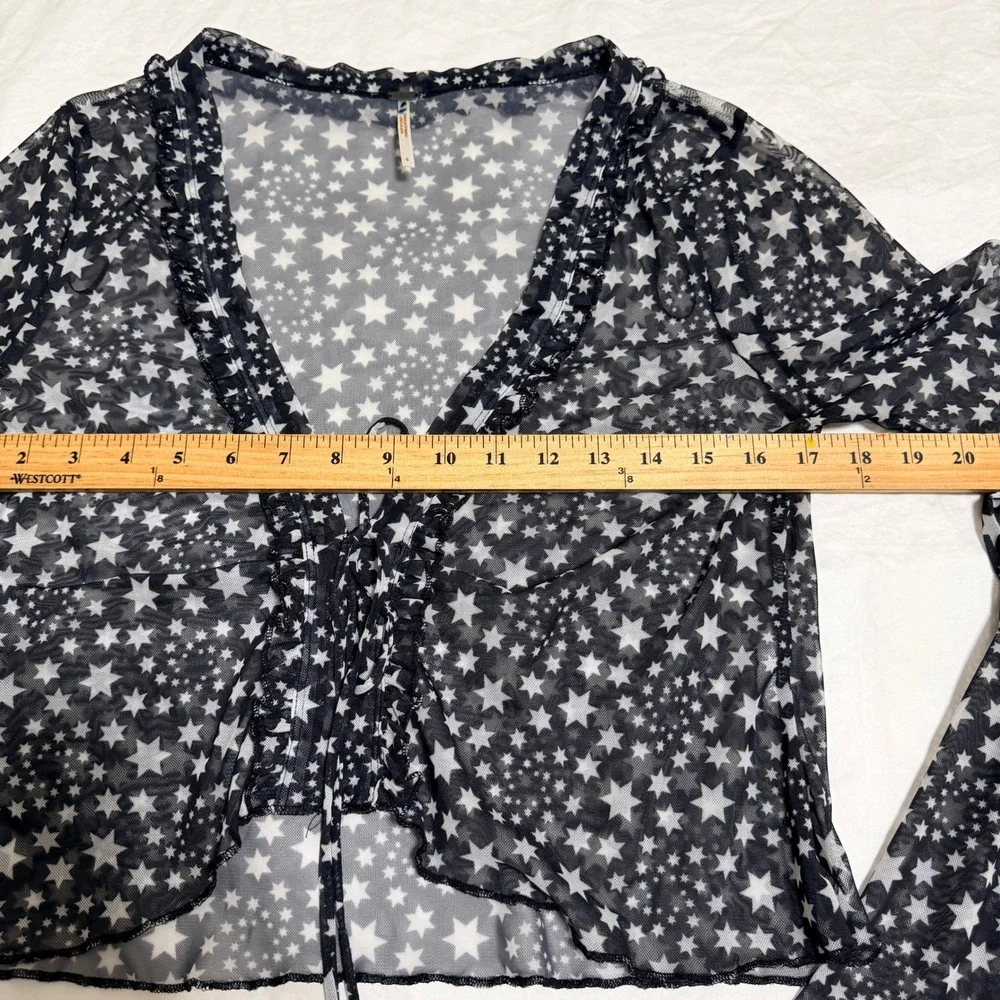 Free People Marne Star Sheer Mesh Top Women Small Black White Celestial Festival